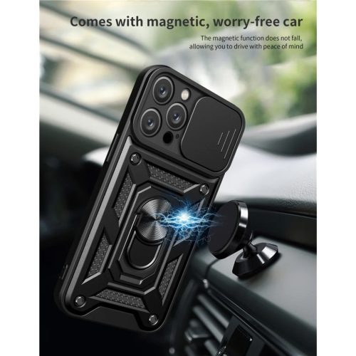 iPhone 15 Pro Max Ring Lens tok kameralencse védővel, kihajtható mágneses támasszal piros Alphajack telefontok