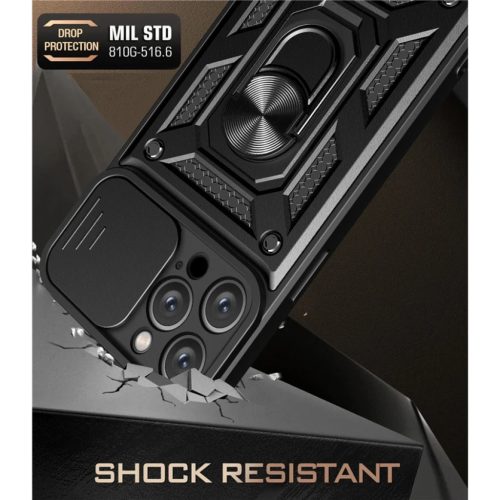 iPhone 15 Pro Max Ring Lens tok kameralencse védővel, kihajtható mágneses támasszal piros Alphajack telefontok