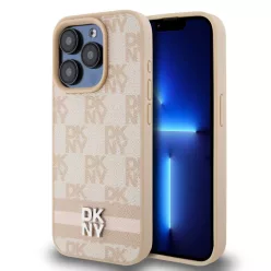   DKNY PU Bőr Kockás Mintás és Csíkos Tok iPhone 13 Pro Max Pink