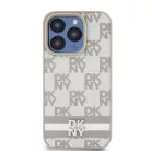 DKNY PU bőr kockás és csíkos tok iPhone 14 Pro Max-hoz Bézs
