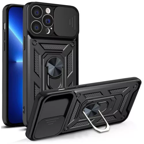 Hybrid Armor Camshield tok iPhone 13 Pro Max kameravédő takaróval fekete