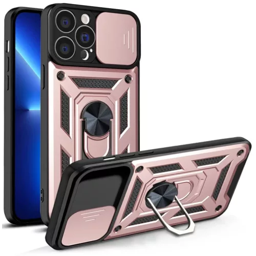 Hibrid Páncél Camshield tok iPhone 13 Pro Max kameravédős páncéltok rózsaszín