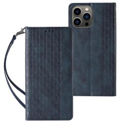   Magnet Strap tok iPhone 12 Pro Max Pouch Wallet + Mini Lánc Medál Kék