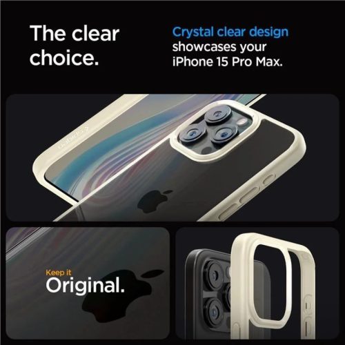 iPhone 15 Pro Max homokbézs Spigen Crystal Hybrid tok