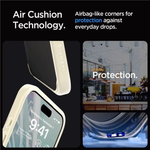 iPhone 15 Pro Max homokbézs Spigen Crystal Hybrid tok