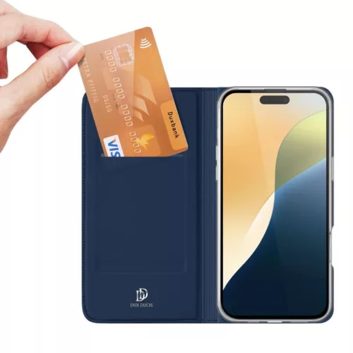 DUX DUCIS pénztárca tok SKIN PRO iPhone 16 Plus kék tok