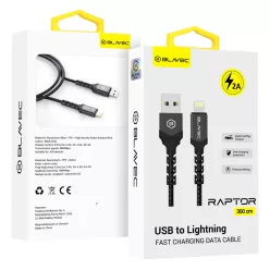   Blavec Cable Raptor fonott - USB - Lightning - 2A 3 méter (CRA-UL2BG30) fekete-szürke