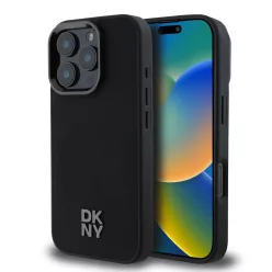 iPhone 16 Pro Fekete DKNY PU Bőr Stack Logo Magsafe tok