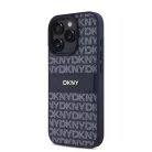 iPhone 16 Pro Kék DKNY PU Bőr Ismétlődő Minta Tonális Csík Tok