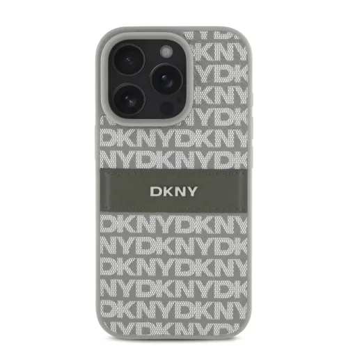 iPhone 16 Pro Bézs DKNY PU Bőr Utánzatmintás Tonális Csíkos Tok