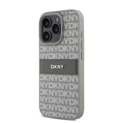 iPhone 16 Pro Bézs DKNY PU Bőr Utánzatmintás Tonális Csíkos Tok