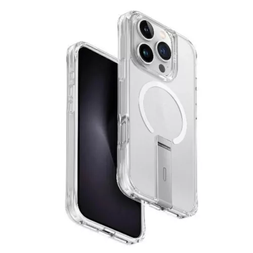 Uniq Eleva tok Vertica állvánnyal iPhone 16 Pro 6.3" átlátszó/lucent clear tok