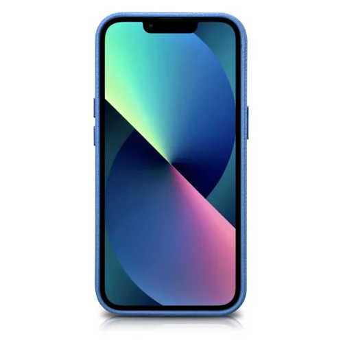 iCarer Litchi Prémium Bőrtok iPhone 14 Plus Mágneses Bőrtok MagSafe Light Blue tok
