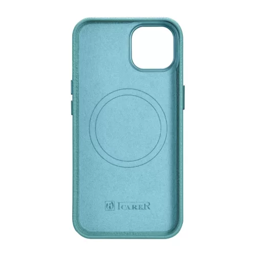 iCarer Litchi Prémium Bőr Tok iPhone 14 Plus Mágneses Bőr Tok MagSafe zöld