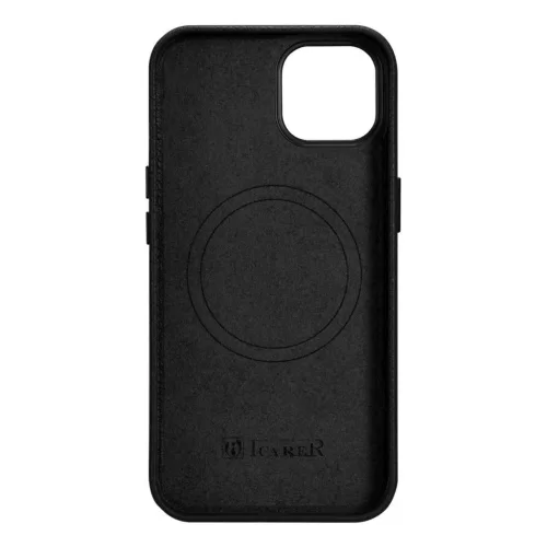 iCarer Litchi Prémium Bőr Tok iPhone 14 Plus Mágneses Bőr Tok MagSafe-fel Fekete,