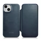 iCarer CE Oil Wax Premium bőr fliptok iPhone 14 Plus mágneses fliptok MagSafe kék (AKI14220707-BU) tok