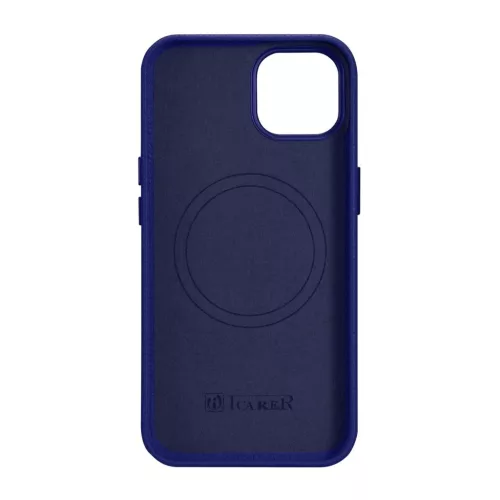 iCarer Litchi Prémium Bőr Tok iPhone 14 Plus Mágneses Bőr Tok MagSafe-szel Sötétkék