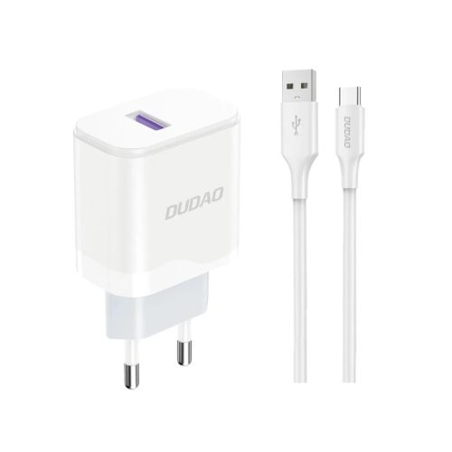 Dudao A20EU USB-A 18W hálózati töltő - fehér + USB-A - USB-C kábel