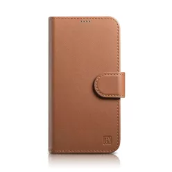   iCarer Pénztárcás Tok 2 az 1-ben Fedél iPhone 14 Plus Anti-RFID Bőr Fliptok Barna