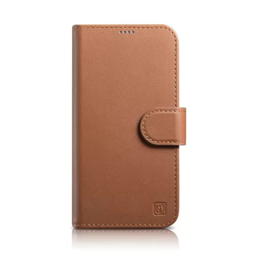 iCarer Pénztárcás Tok 2 az 1-ben Fedél iPhone 14 Plus Anti-RFID Bőr Fliptok Barna