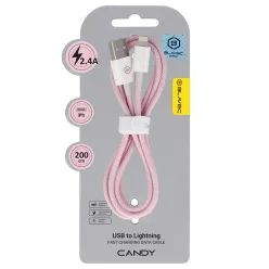   Blavec Cable Candy fonott - USB to Lightning - 2,4A 2 méter (CCA-UL24P20) rózsaszín,