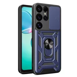   Páncélozott Hybrid Armor Camshield tok kameravédelemmel és fém gyűrűvel Samsung Galaxy S25 Ultra - kék