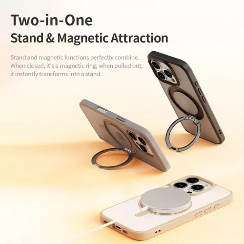 Rock Rotating Stand Soft Touch Series mágneses tok iPhone 16 Pro arany