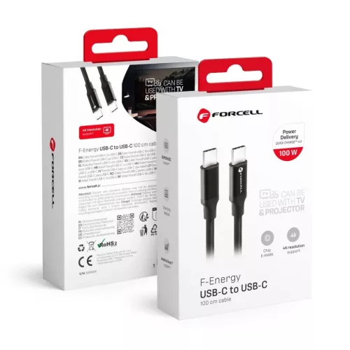 FORCELL F-ENERGY C391 Type-C USB kábel Type C to Type C PD QC4.0 5A 100W E-mark / 4K / Thunderbolt / 20Gbit/s 1 m fekete