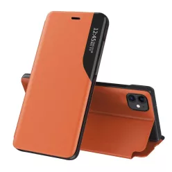   Eco Leather View Case elegáns fliptok kitámasztó funkcióval iPhone 13 Pro narancs tok