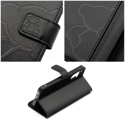 MEZZO fliptok XIAOMI Redmi Note 14 4G (GLOBAL - 164,84mm x 78,15mm x 8,16mm) teddy bear fekete tok