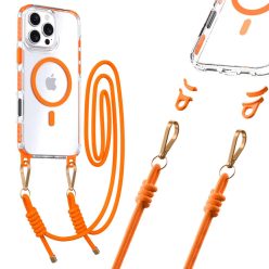   Tel Protect Strap átlátszó tok iPhone 15 Pro Max narancssárga