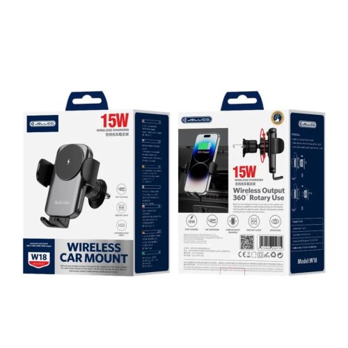JELLICO W18 autós telefontartó vezeték nélküli töltéssel 15W Fekete
