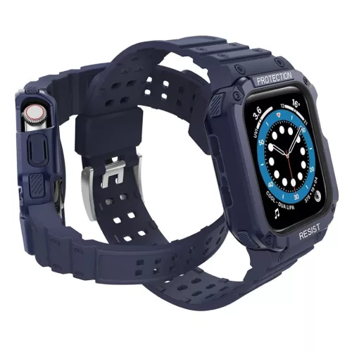 Protect Strap Band tok szíjjal Apple Watch 9 / 8 / 7 / 6 / 5 / 4 / 3 / 2 / SE / SE2 (41 / 40 / 38mm) tok, páncélfedő a karórához Kék