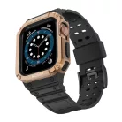 Protect Strap Band csuklópánt és tok Apple Watch 9 / 8 / 7 / 6 / 5 / 4 / 3 / 2 / SE / SE2 (41 / 40 / 38mm) tok Páncélozott borítás karórához Fekete / Rose Gold tok
