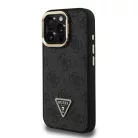 iPhone 16 Pro Fekete Guess PU 4G Strass Triangle Logo Állvány Kamera Keret MagSafe tok