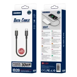 JELLICO kábel B28 USB-C - Lightning PD 30W 0.3M Fekete
