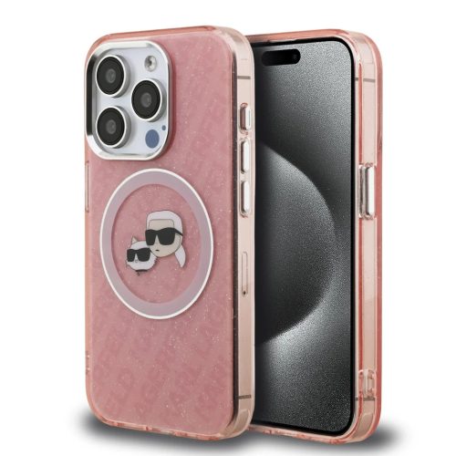 iPhone 15 Pro Max Pink Karl Lagerfeld IML K&CH Heads Repeated Logo MagSafe tok