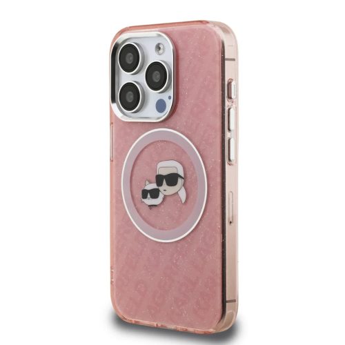 iPhone 15 Pro Max Pink Karl Lagerfeld IML K&CH Heads Repeated Logo MagSafe tok