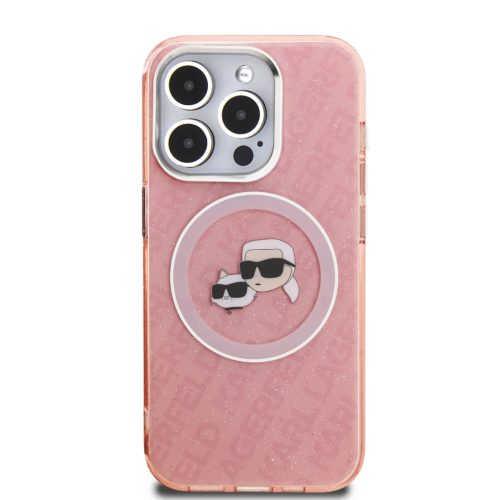 iPhone 15 Pro Max Pink Karl Lagerfeld IML K&CH Heads Repeated Logo MagSafe tok