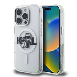  iPhone 16 Pro Átlátszó Karl Lagerfeld IML Glitter Karl and Choupette Sketch MagSafe tok