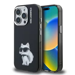   iPhone 15 Pro fekete Karl Lagerfeld IML Aquarelle Choupette tok