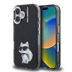 iPhone 16 fekete Karl Lagerfeld IML Aquarelle Choupette tok