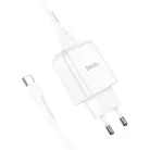 HOCO utazó töltő USB A + kábel USB A-ról Type C-re 2.1A N2 fehér