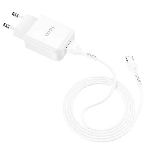HOCO utazó töltő USB A + kábel USB A-ról Type C-re 2.1A N2 fehér