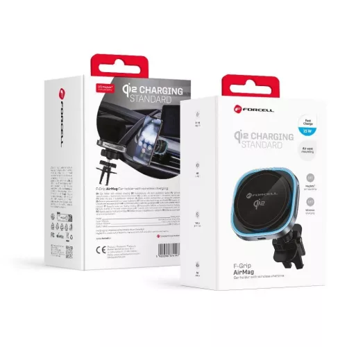 FORCELL F-GRIP Air Mag (F-07) mágneses autós tartó szellőzőhöz vezetéknélküli töltéssel kompatibilis MagSafe Qi2 15W szürke