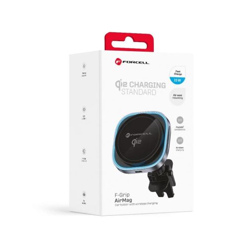 FORCELL F-GRIP Air Mag (F-07) mágneses autós tartó szellőzőhöz vezetéknélküli töltéssel kompatibilis MagSafe Qi2 15W szürke