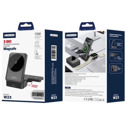 Vezeték nélküli töltő JELLICO 3 az 1-ben W25 15W Fekete