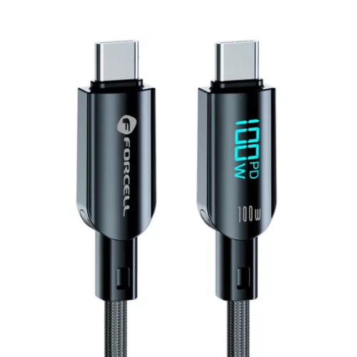 FORCELL F-ENERGY C277 kábel Type C to Type C QC4.0 PD 5A 100W Digitális 1,2 m fekete