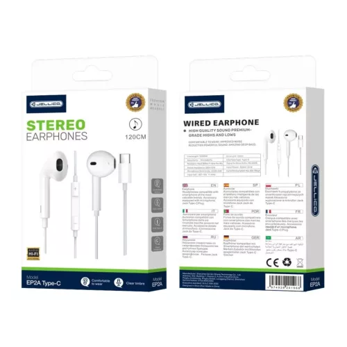 JELLICO vezetékes fülhallgató EP2A USB-C mikrofonnal 1.2M Fehér