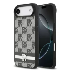   DKNY PU bőr, kockás mintázatú és csíkos tok iPhone 17 Air fekete tok